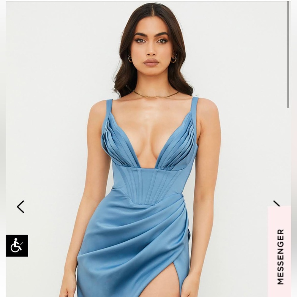 House of CB Faye (Blue Satin Corset Midi Dress)